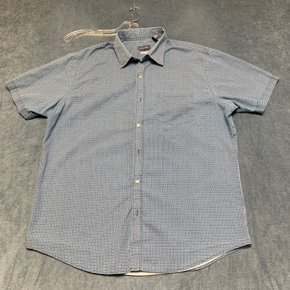 Van Heusen Classic Fit Dress Shirt Mens Large 16-16.5 Blue White Check Business